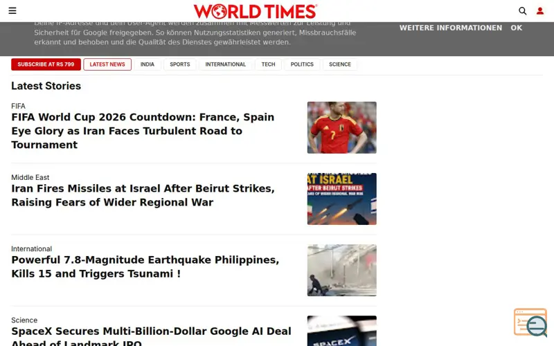 Screenshot of World Times