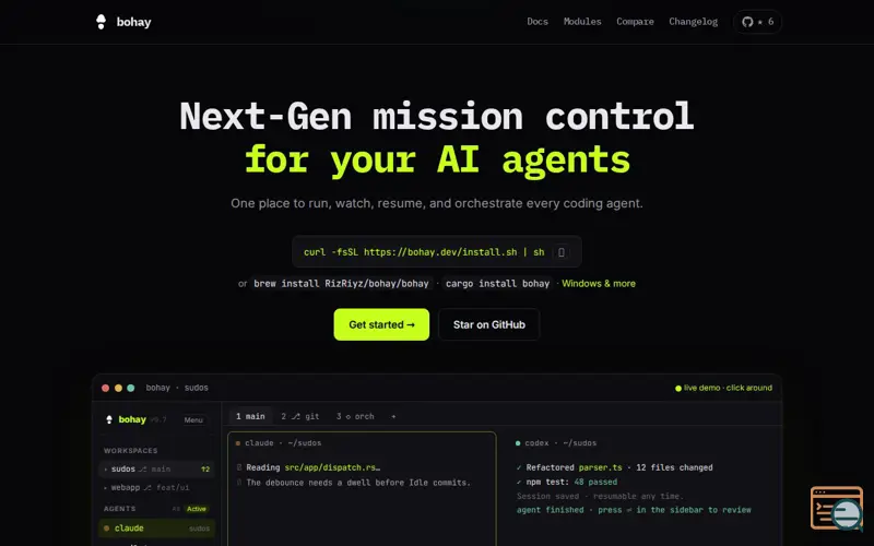 Screenshot of bohay: mission control for your AI coding agents