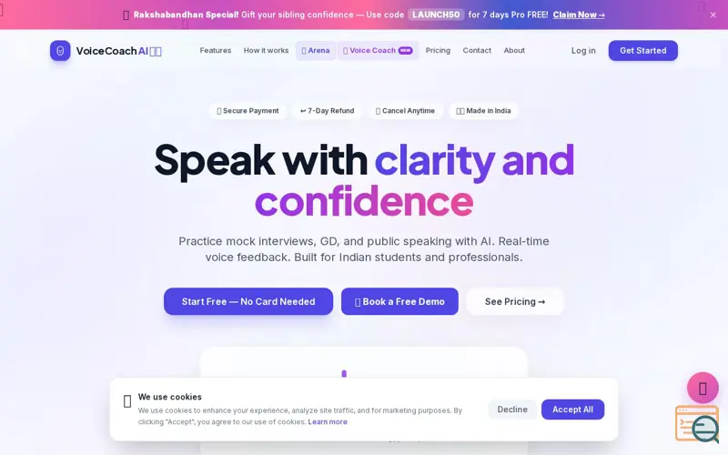 Screenshot of VoiceCoach AI — India's AI Communication Coach | VoiceCoach AI