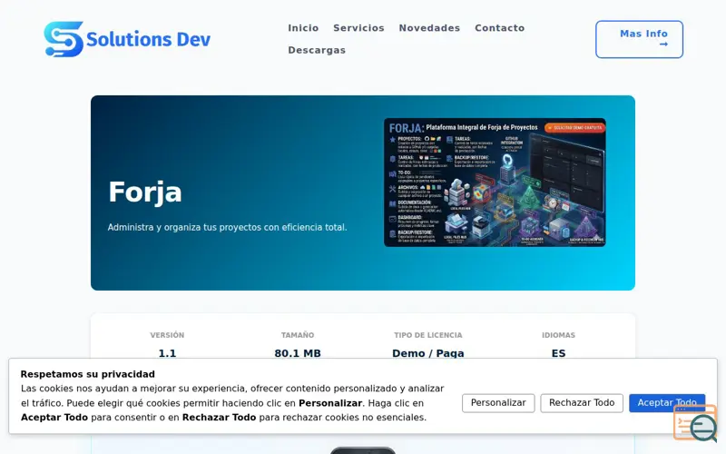 Screenshot of Solutions Dev, a launch using Infranet DNS