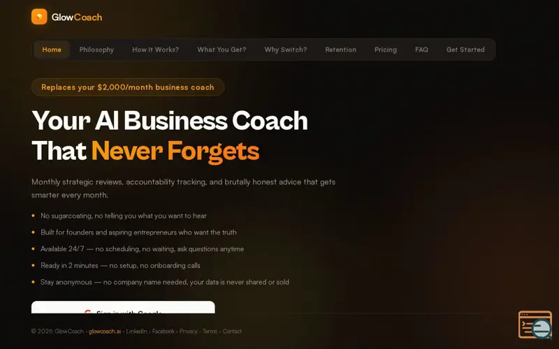 Screenshot of GlowCoach