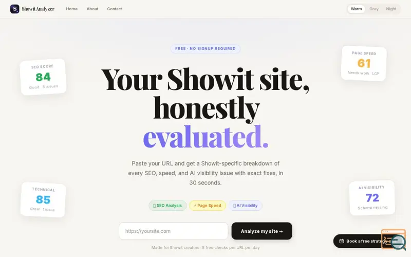 Screenshot of Showit Site Analyzer