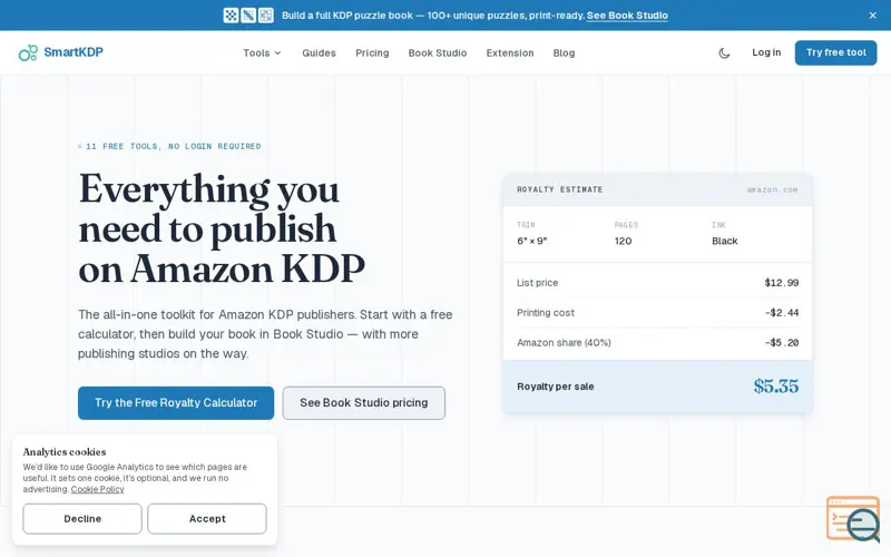 Screenshot of SmartKDP — Free KDP Tools & Publishing Studios