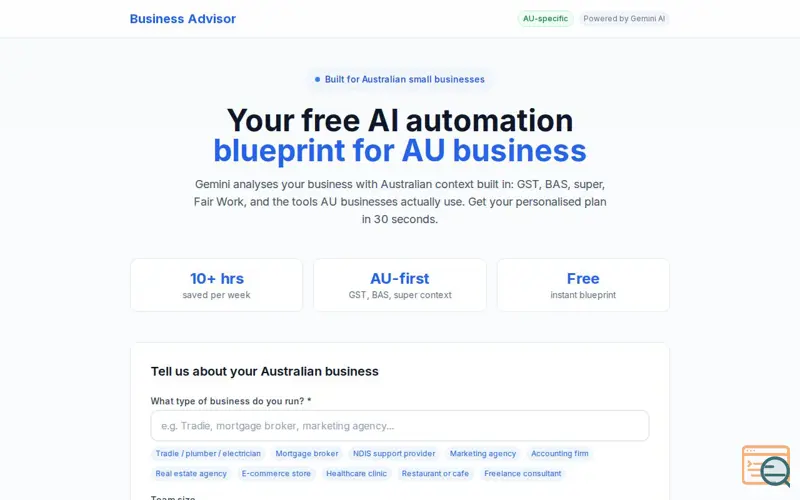 Screenshot of AppZ AU Business Advisor
