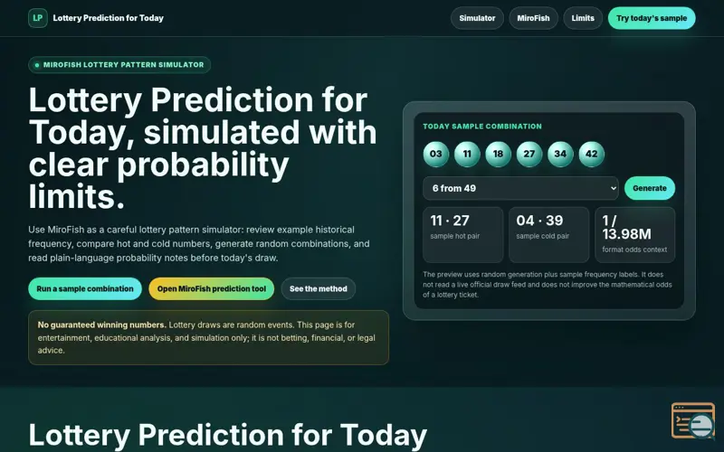 Screenshot of Lottery Prediction for Today by MiroFish
