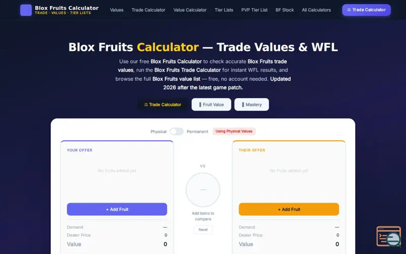 Screenshot of Blox Fruits Calculator -