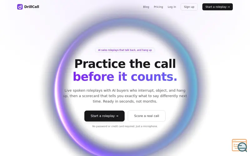 Screenshot of DrillCall | AI sales-call practice