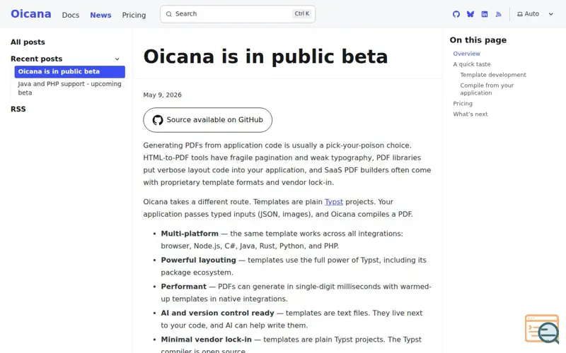 Screenshot of Oicana