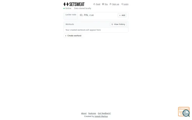 Screenshot of Setsweat, a launch using PouchDB