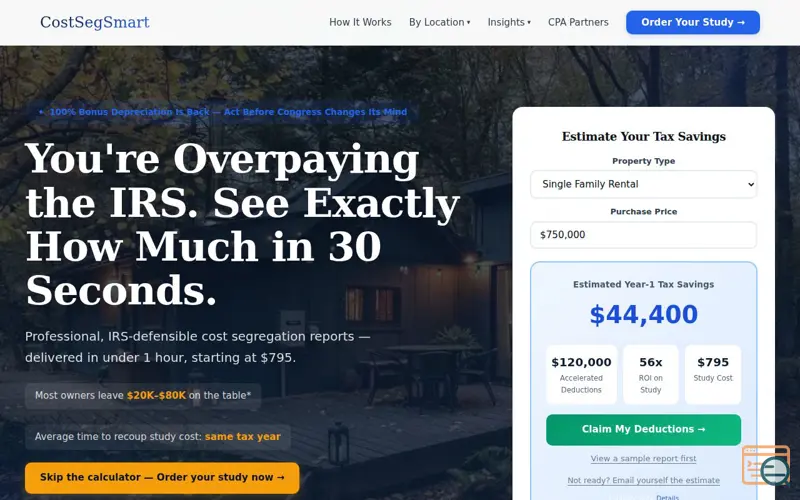 Screenshot of Cost Seg Smart