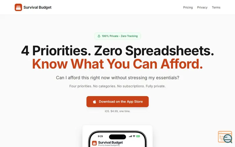 Screenshot of Survival Budget