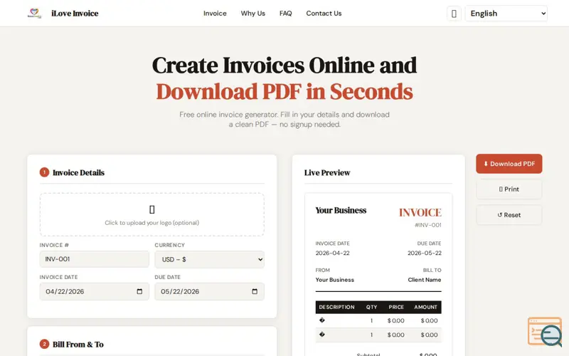 Screenshot of Free Invoice Generator