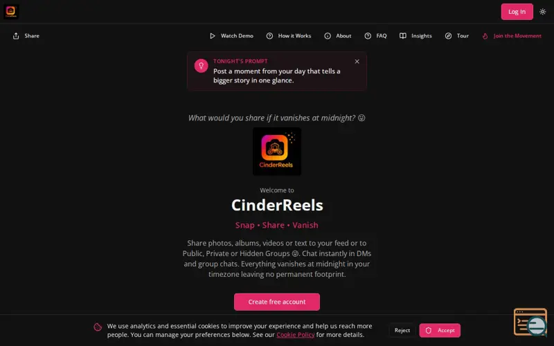 Screenshot of CinderReels.com