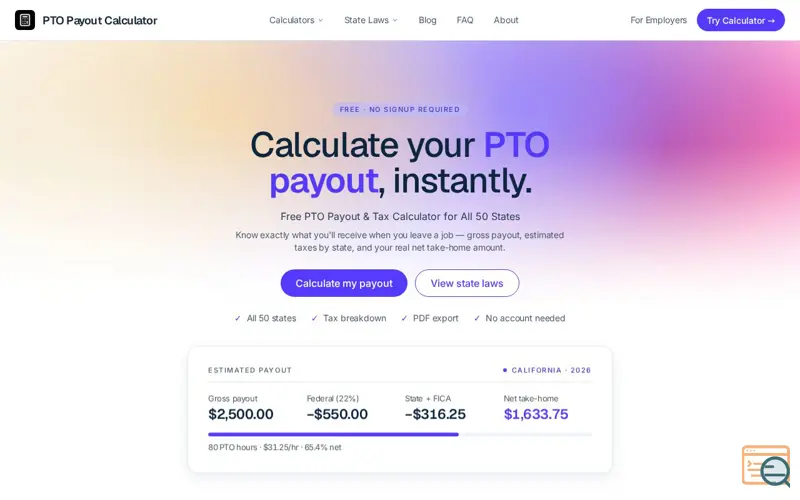 Screenshot of PTO Payout Calculator