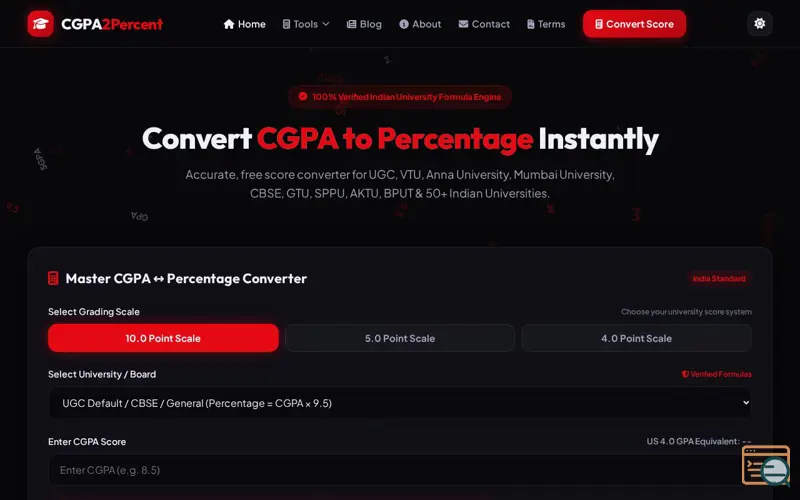 Screenshot of cgpa2percent.online