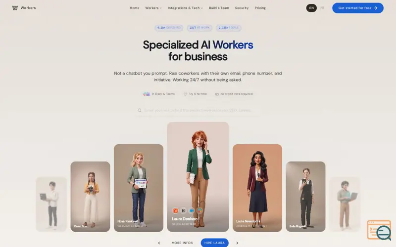 Screenshot of AI WORKERS - unlimited AI employees