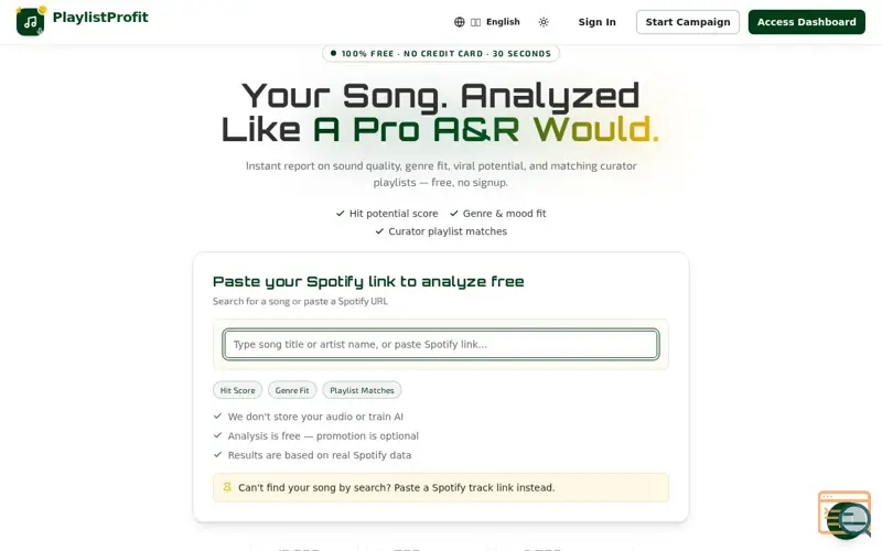 Screenshot of PlaylistProfit Song Analyzer
