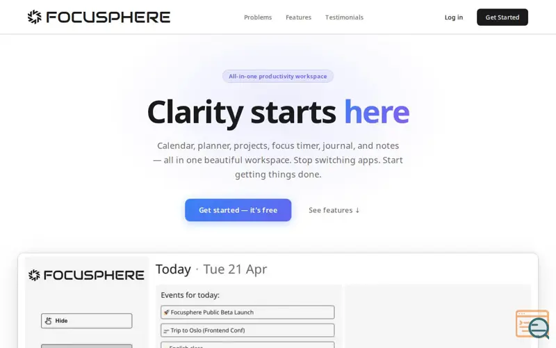 Screenshot of Focusphere