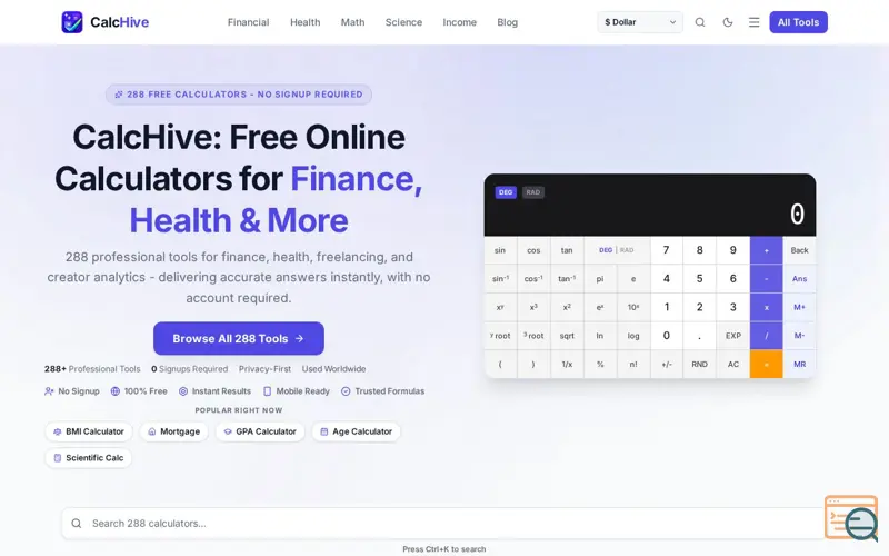 Screenshot of CalcHive