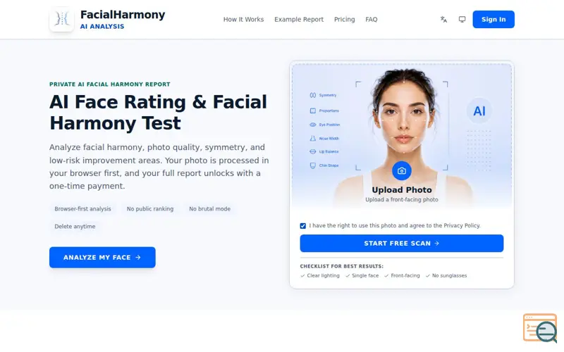 Screenshot of facial harmony ai