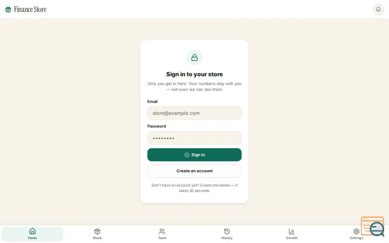 Screenshot of Finance Store