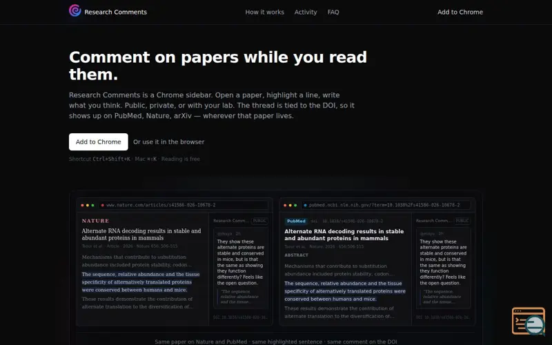 Screenshot of Research Comments