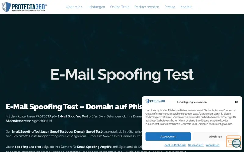 Screenshot of Protecta360 - Domain Spoof Test