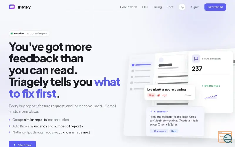 Screenshot of Triagely - Make sense of your feedback