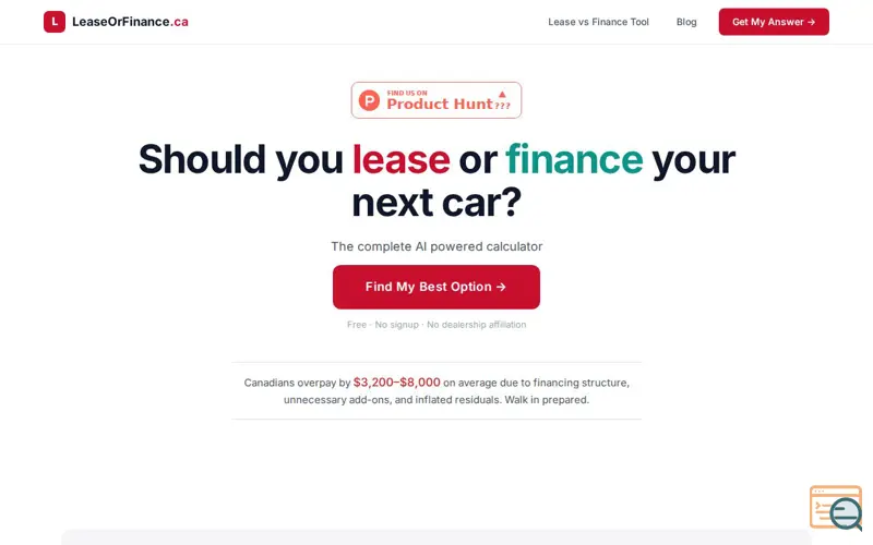 Screenshot of LeaseOrFinance.ca