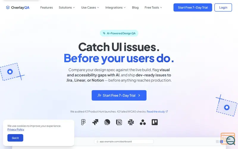 Screenshot of OverlayQA, a launch using Apollo.io