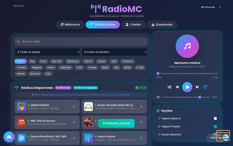 Screenshot of RadioMC