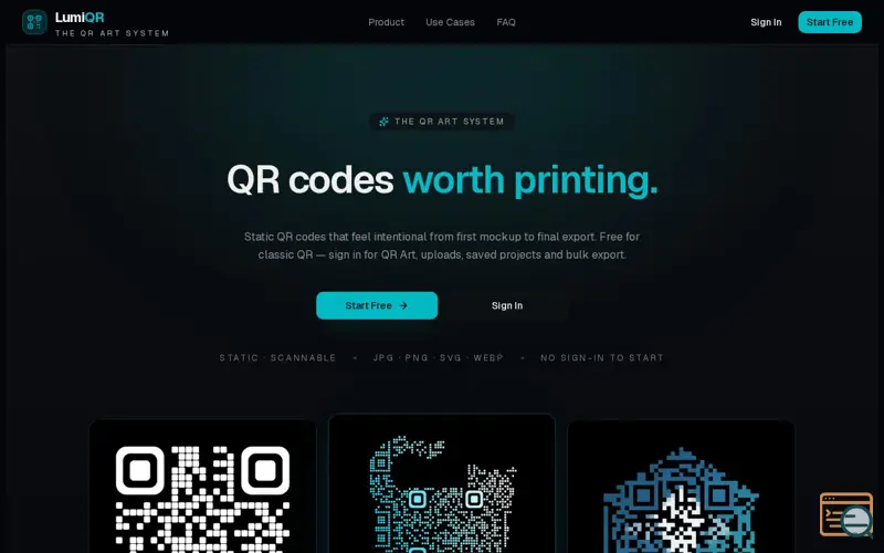 Screenshot of LumiQR