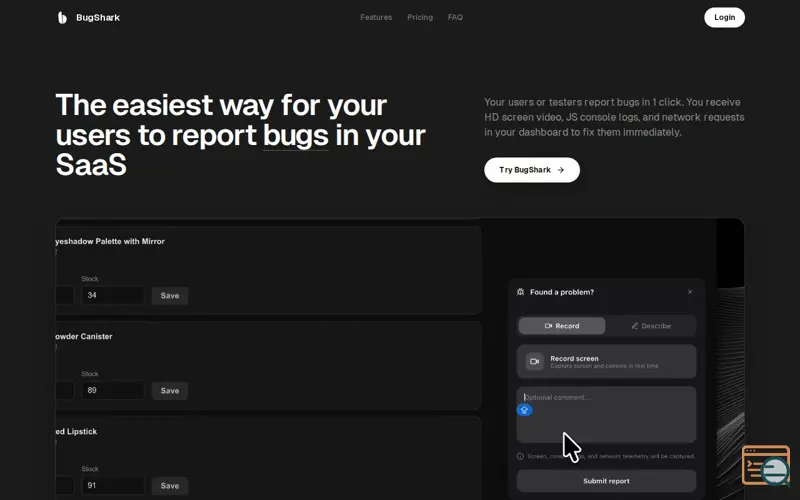 Screenshot of BugShark — Capture & Fix Bugs in Your SaaS