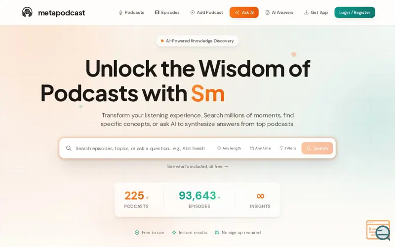Screenshot of Metapodcast