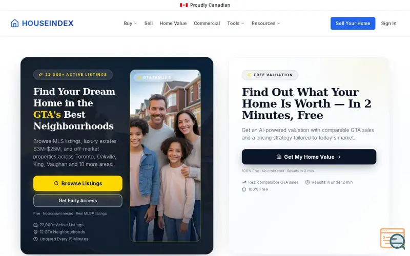 Screenshot of HouseIndex.ca, a launch using SearchAtlas