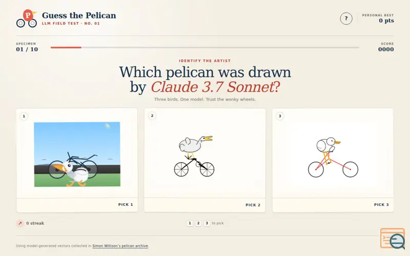 Screenshot of Guess the Pelican