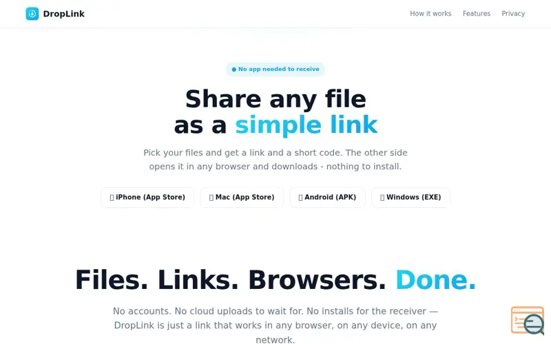 Screenshot of DropLink
