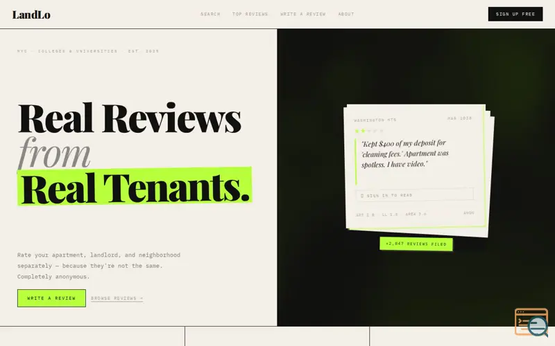 Screenshot of LandLo — Real Reviews from Real Tenants.
