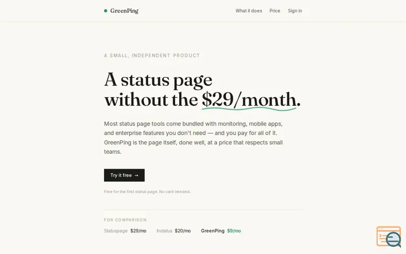 Screenshot of GreenPing