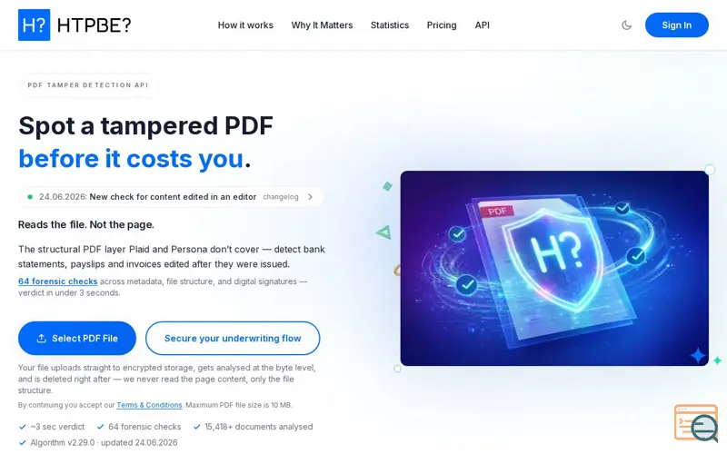 Screenshot of HTPBE PDF Tamper Detection API