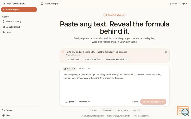 Screenshot of Get Text Formula