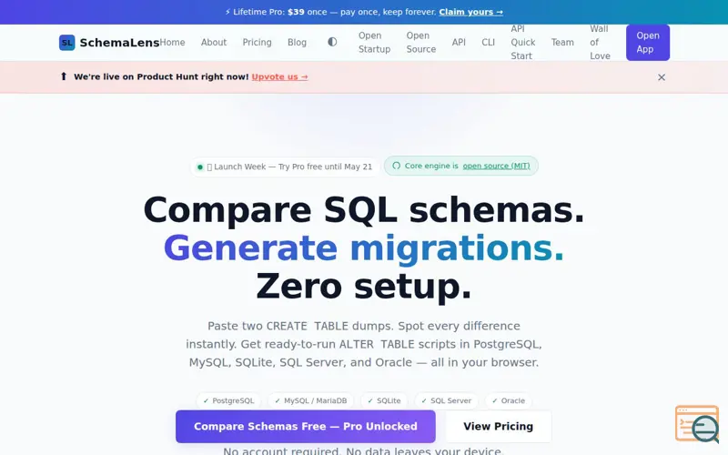 Screenshot of SchemaLens , a launch using Combell DNS