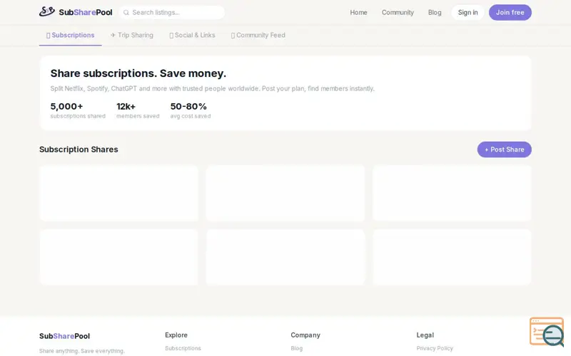 Screenshot of SubSharePool