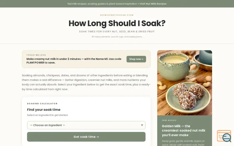 Screenshot of HowLongToSoak.com