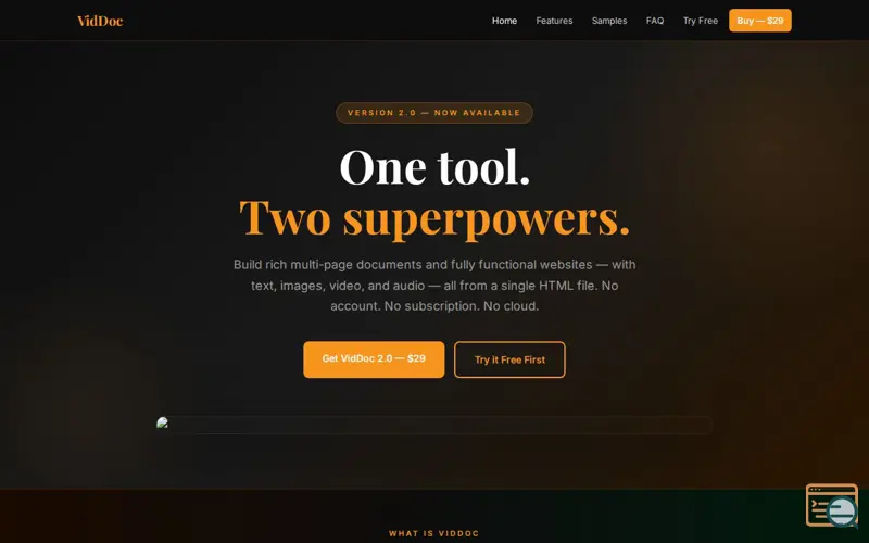 Screenshot of VidDoc 2.0 — Document & Website Builder
