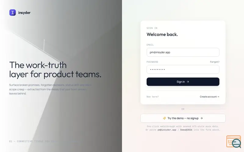 Screenshot of Insyder