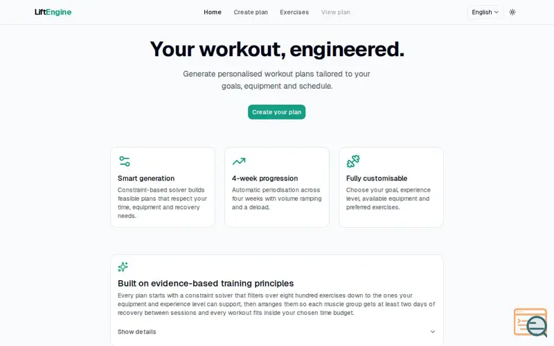Screenshot of LiftEngine