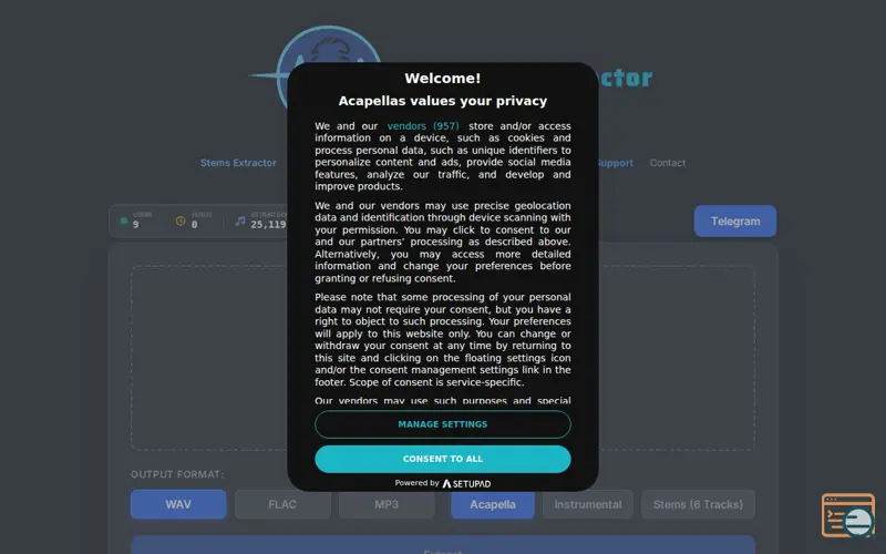 Screenshot of ACAPELLAS.eu - AI Stem Extractor