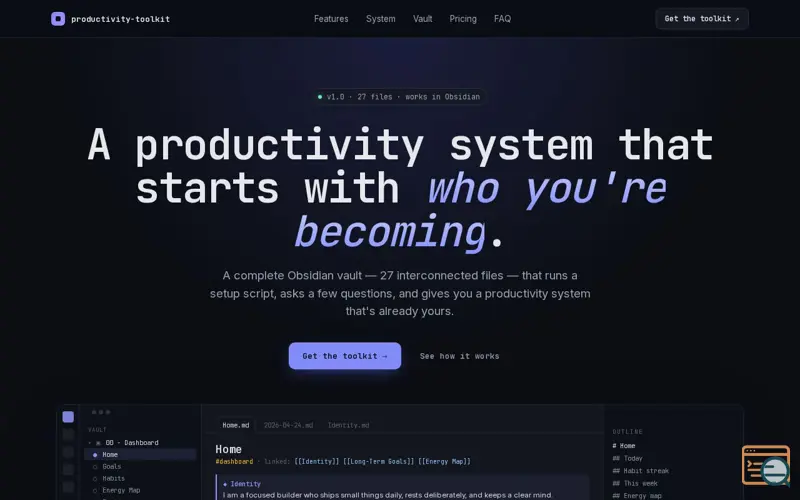 Screenshot of The Obsidian Productivity Toolkit