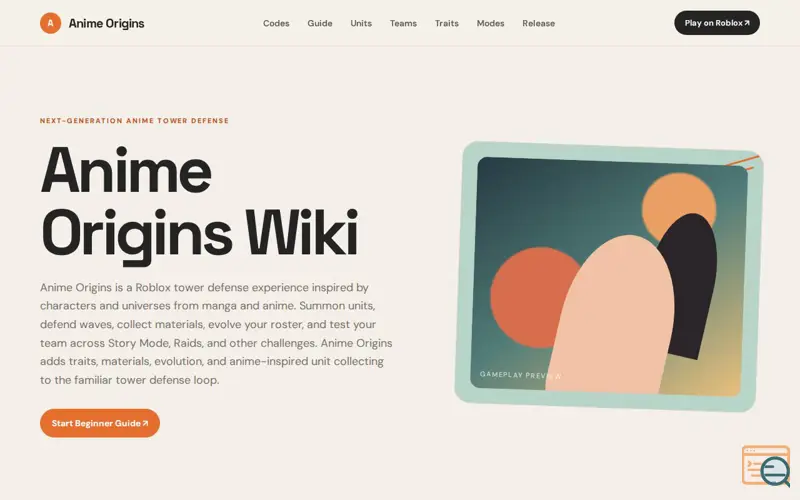 Screenshot of Anime Origins Wiki — Codes, Tier List & Guides